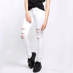 Tripp NYC Jeans White Knee Slit Jeans Sz 3/26 EUC Skinny Distressed Denim